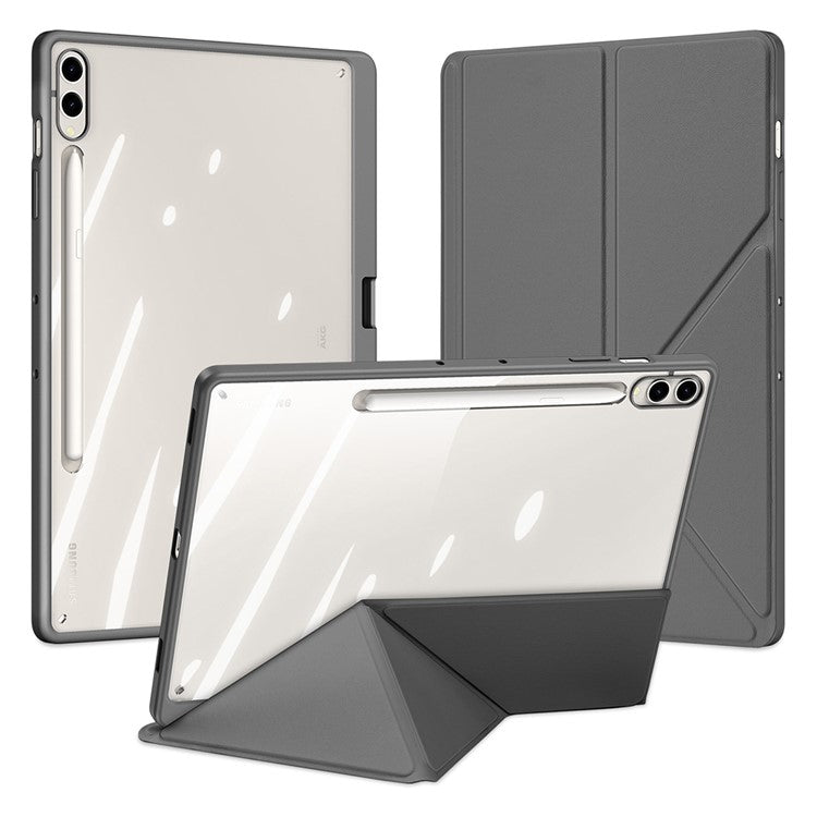 DUX DUCIS Magi Series for Samsung Galaxy Tab S10+ / S9+ / S9 FE+ Case Origami Stand Leather+PC+TPU Clear Back Cover - Grey