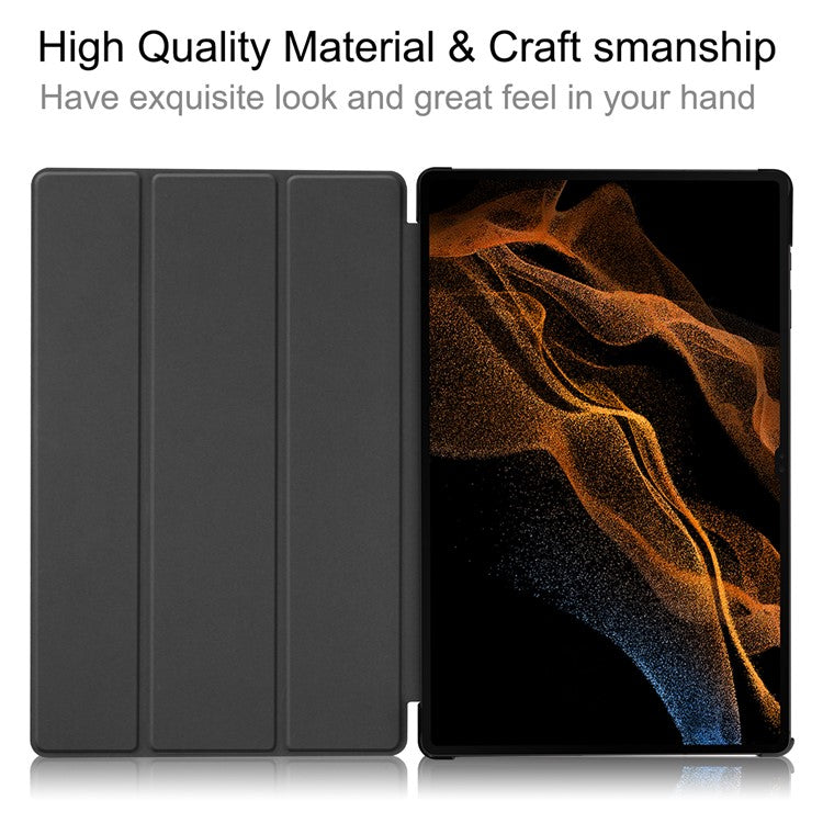 Leather Case for Samsung Galaxy Tab S10 Ultra / Tab S9 Ultra / Tab S8 Ultra Anti-Drop Stand Tablet Cover - Black