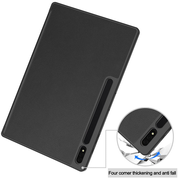 For Samsung Galaxy Tab S10 Ultra Stand Case Shock-Absorbent Leather Tablet Cover with Pen Slot - Black