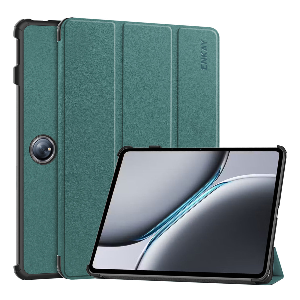 For OnePlus Pad Pro / OnePlus Pad 2 ENKAY HAT PRINCE Trifold Stand Cover PU Leather+PC Tablet Case - Dark Green