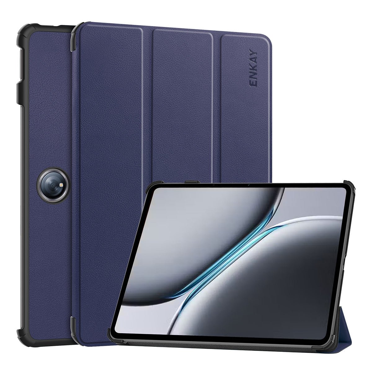 For OnePlus Pad Pro / OnePlus Pad 2 ENKAY HAT PRINCE Trifold Stand Cover PU Leather+PC Tablet Case - Dark Blue