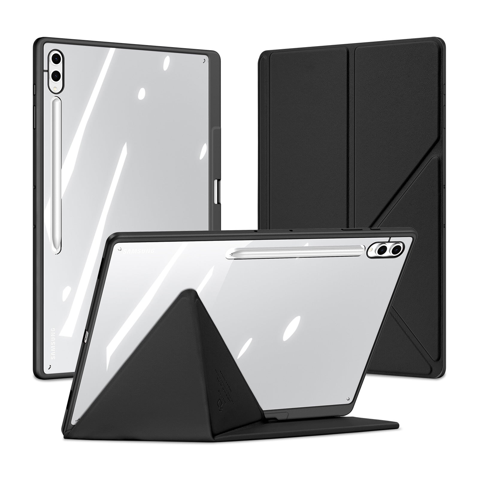 For Samsung Galaxy Tab S10 Ultra / Galaxy Tab S9 Ultra / Galaxy Tab S8 Ultra Case DUX DUCIS Magi Series Detachable Origami Stand Leather+PC+TPU Clear Back Cover - Black