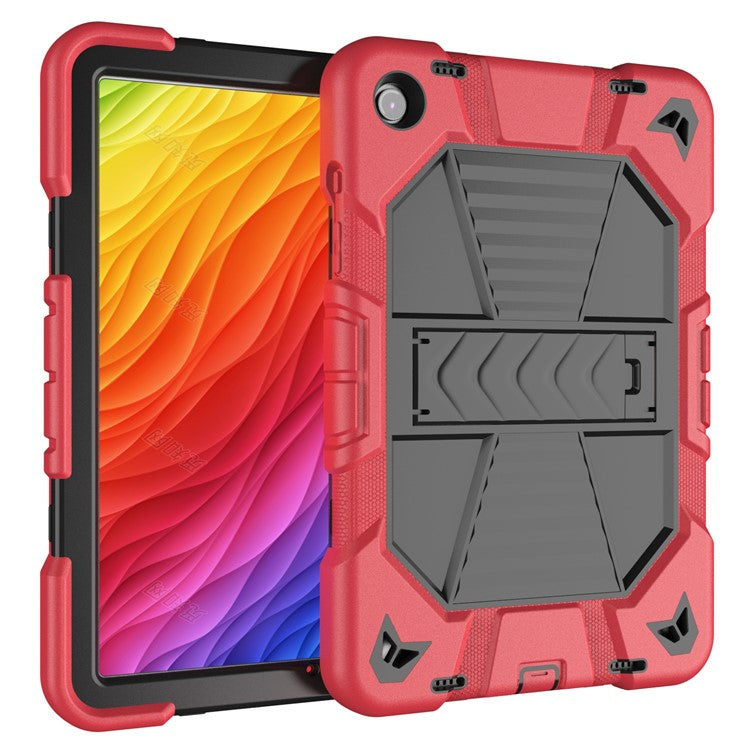 For Samsung Galaxy Tab A9+ Tablet Case with Kickstand PC + Silicone Shockproof Protective Cover - Red + Black