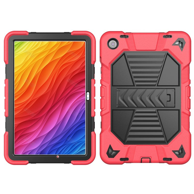 For Samsung Galaxy Tab A9+ Tablet Case with Kickstand PC + Silicone Shockproof Protective Cover - Red + Black