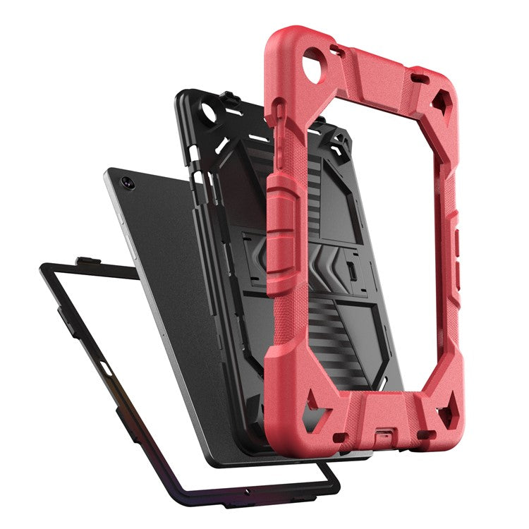 For Samsung Galaxy Tab A9+ Tablet Case with Kickstand PC + Silicone Shockproof Protective Cover - Red + Black