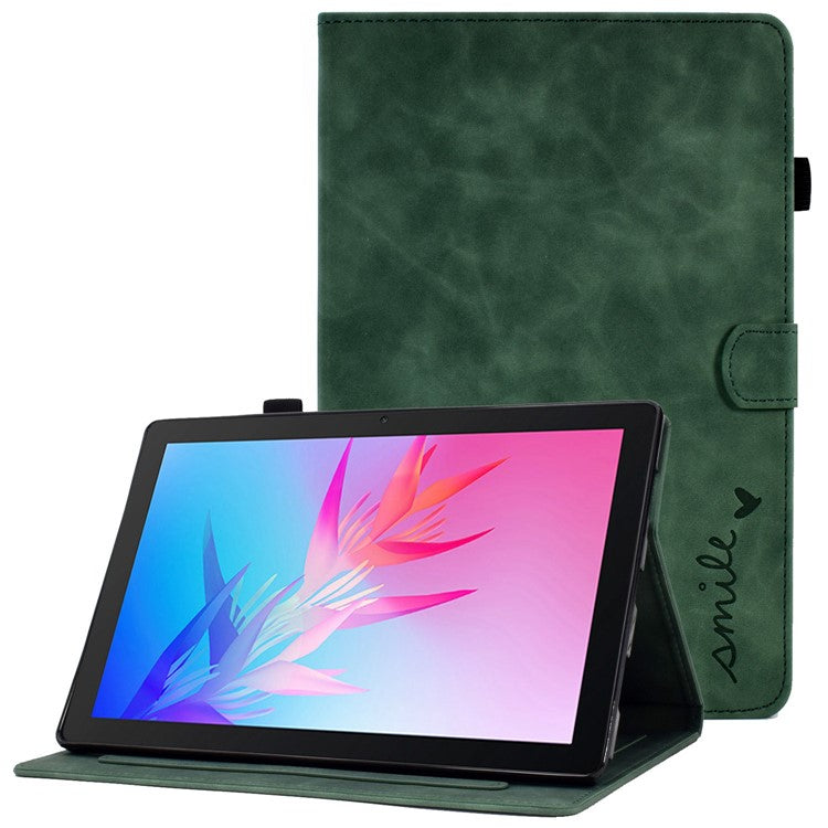 For Huawei Enjoy Tablet 2  /  MatePad T 10 9.7 inch  /  T 10S 10.1 inch  /  Honor Pad 6 10.1-inch  /  Pad X6 9.7 inch Tablet Case Pattern Imprinted PU Leather Card Slots Stand Cover - Green