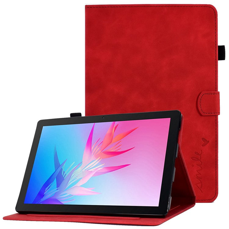 For Huawei Enjoy Tablet 2  /  MatePad T 10 9.7 inch  /  T 10S 10.1 inch  /  Honor Pad 6 10.1-inch  /  Pad X6 9.7 inch Tablet Case Pattern Imprinted PU Leather Card Slots Stand Cover - Red