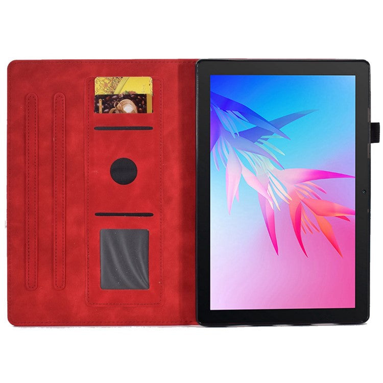 For Huawei Enjoy Tablet 2  /  MatePad T 10 9.7 inch  /  T 10S 10.1 inch  /  Honor Pad 6 10.1-inch  /  Pad X6 9.7 inch Tablet Case Pattern Imprinted PU Leather Card Slots Stand Cover - Red