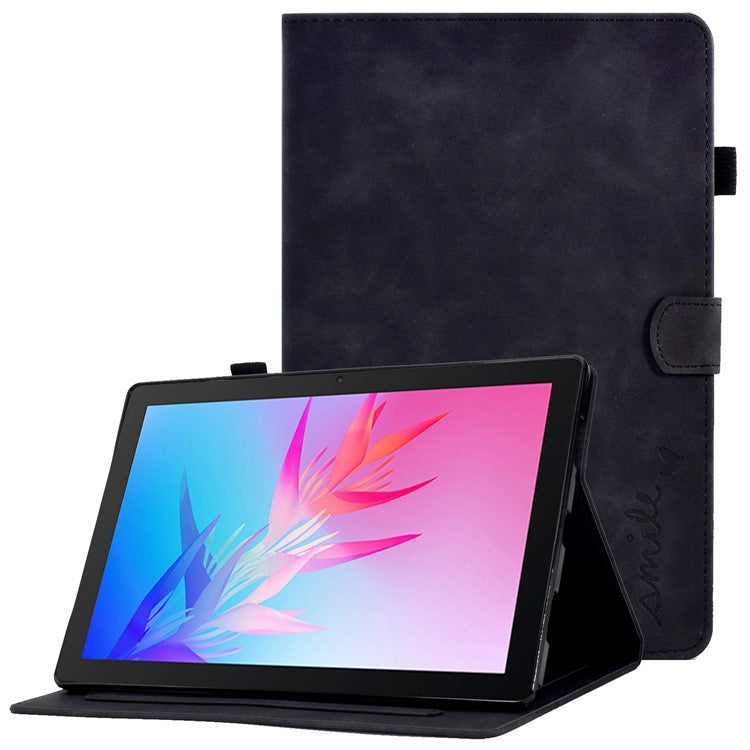 For Huawei Enjoy Tablet 2  /  MatePad T 10 9.7 inch  /  T 10S 10.1 inch  /  Honor Pad 6 10.1-inch  /  Pad X6 9.7 inch Tablet Case Pattern Imprinted PU Leather Card Slots Stand Cover - Black