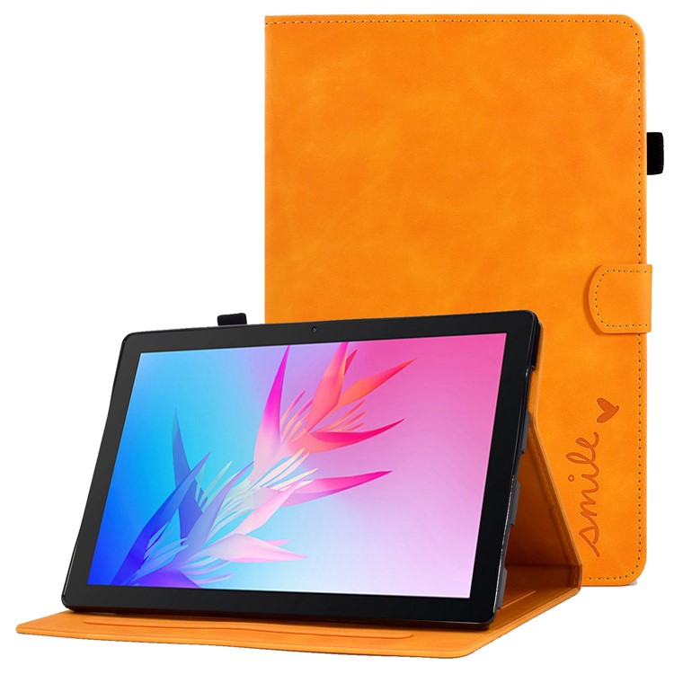 For Huawei Enjoy Tablet 2  /  MatePad T 10 9.7 inch  /  T 10S 10.1 inch  /  Honor Pad 6 10.1-inch  /  Pad X6 9.7 inch Tablet Case Pattern Imprinted PU Leather Card Slots Stand Cover - Orange