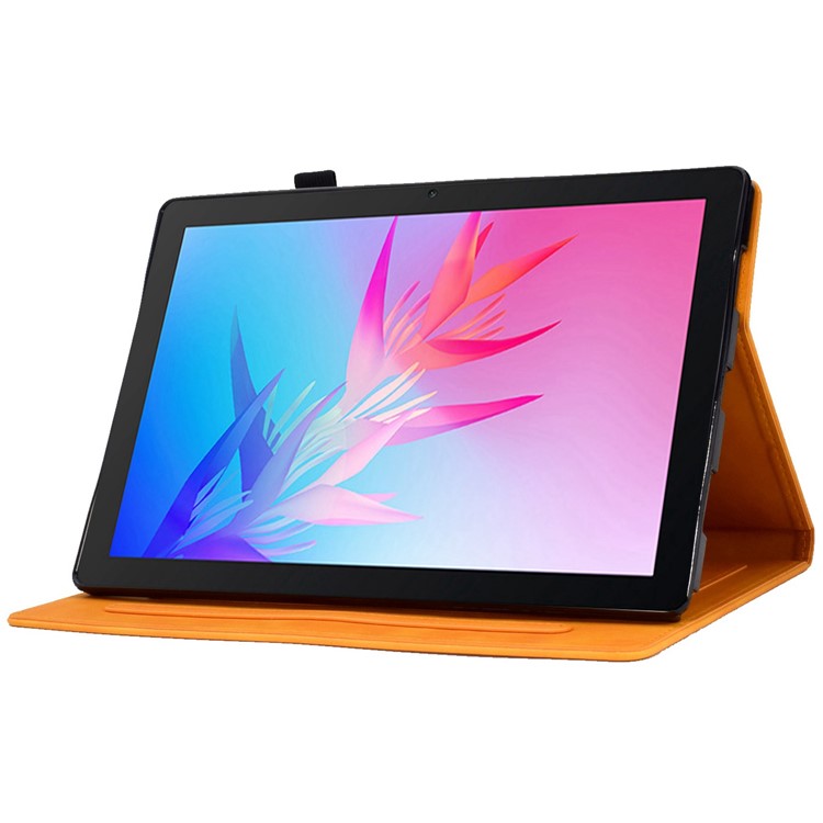 For Huawei Enjoy Tablet 2  /  MatePad T 10 9.7 inch  /  T 10S 10.1 inch  /  Honor Pad 6 10.1-inch  /  Pad X6 9.7 inch Tablet Case Pattern Imprinted PU Leather Card Slots Stand Cover - Orange