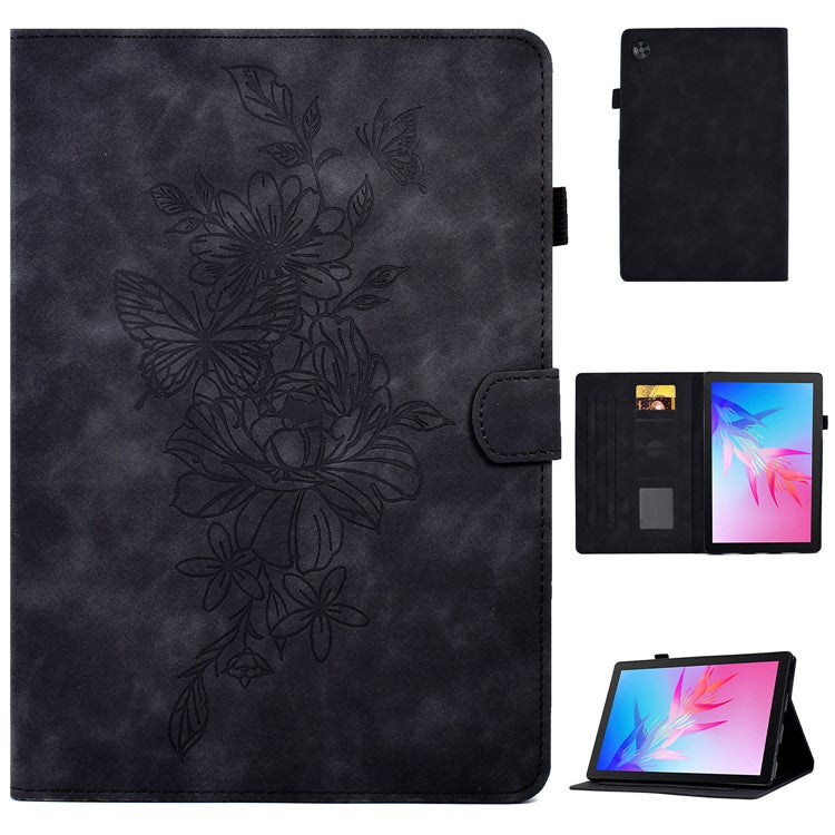 For Huawei Enjoy Tablet 2  /  MatePad T 10 9.7 inch  /  T 10S 10.1 inch  /  Honor Pad 6 10.1-inch  /  Pad X6 9.7 inch Butterfly Flower Pattern Imprinted Tablet Case PU Leather Stand Card Slot Cover - Black