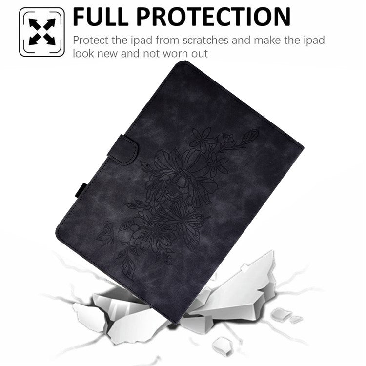 For Huawei Enjoy Tablet 2  /  MatePad T 10 9.7 inch  /  T 10S 10.1 inch  /  Honor Pad 6 10.1-inch  /  Pad X6 9.7 inch Butterfly Flower Pattern Imprinted Tablet Case PU Leather Stand Card Slot Cover - Black