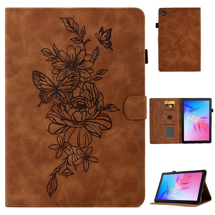 For Huawei Enjoy Tablet 2  /  MatePad T 10 9.7 inch  /  T 10S 10.1 inch  /  Honor Pad 6 10.1-inch  /  Pad X6 9.7 inch Butterfly Flower Pattern Imprinted Tablet Case PU Leather Stand Card Slot Cover - Brown