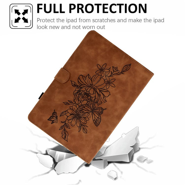 For Huawei Enjoy Tablet 2  /  MatePad T 10 9.7 inch  /  T 10S 10.1 inch  /  Honor Pad 6 10.1-inch  /  Pad X6 9.7 inch Butterfly Flower Pattern Imprinted Tablet Case PU Leather Stand Card Slot Cover - Brown