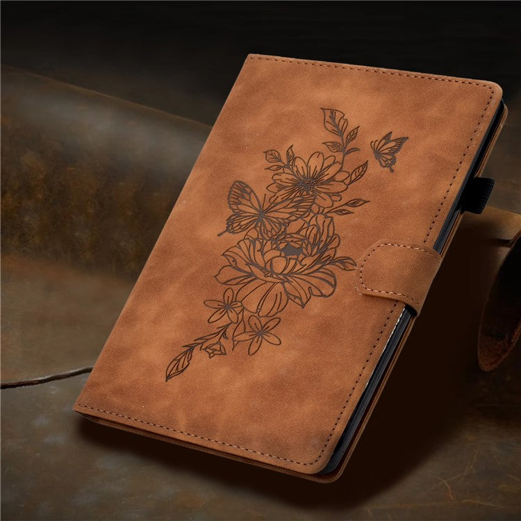 For Huawei Enjoy Tablet 2  /  MatePad T 10 9.7 inch  /  T 10S 10.1 inch  /  Honor Pad 6 10.1-inch  /  Pad X6 9.7 inch Butterfly Flower Pattern Imprinted Tablet Case PU Leather Stand Card Slot Cover - Brown