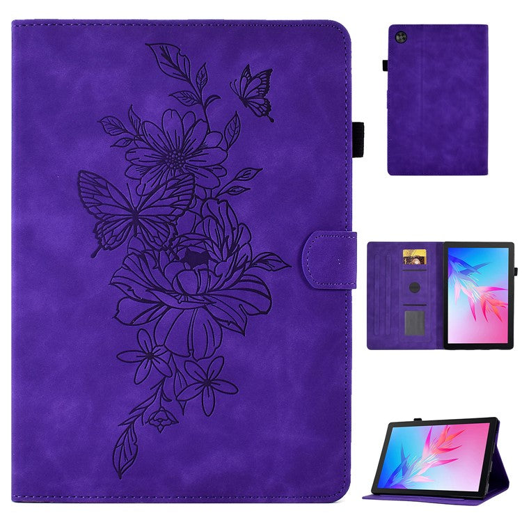 For Huawei Enjoy Tablet 2  /  MatePad T 10 9.7 inch  /  T 10S 10.1 inch  /  Honor Pad 6 10.1-inch  /  Pad X6 9.7 inch Butterfly Flower Pattern Imprinted Tablet Case PU Leather Stand Card Slot Cover - Purple