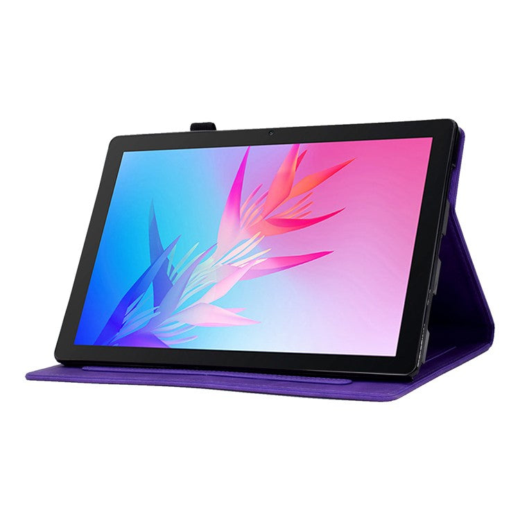 For Huawei Enjoy Tablet 2  /  MatePad T 10 9.7 inch  /  T 10S 10.1 inch  /  Honor Pad 6 10.1-inch  /  Pad X6 9.7 inch Butterfly Flower Pattern Imprinted Tablet Case PU Leather Stand Card Slot Cover - Purple