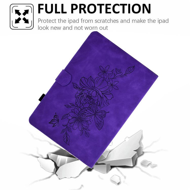 For Huawei Enjoy Tablet 2  /  MatePad T 10 9.7 inch  /  T 10S 10.1 inch  /  Honor Pad 6 10.1-inch  /  Pad X6 9.7 inch Butterfly Flower Pattern Imprinted Tablet Case PU Leather Stand Card Slot Cover - Purple