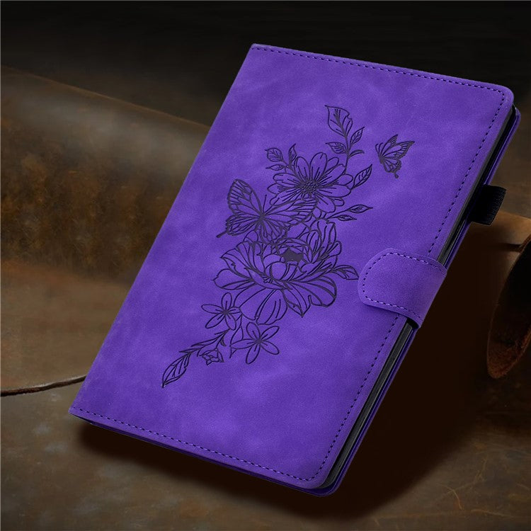 For Huawei Enjoy Tablet 2  /  MatePad T 10 9.7 inch  /  T 10S 10.1 inch  /  Honor Pad 6 10.1-inch  /  Pad X6 9.7 inch Butterfly Flower Pattern Imprinted Tablet Case PU Leather Stand Card Slot Cover - Purple