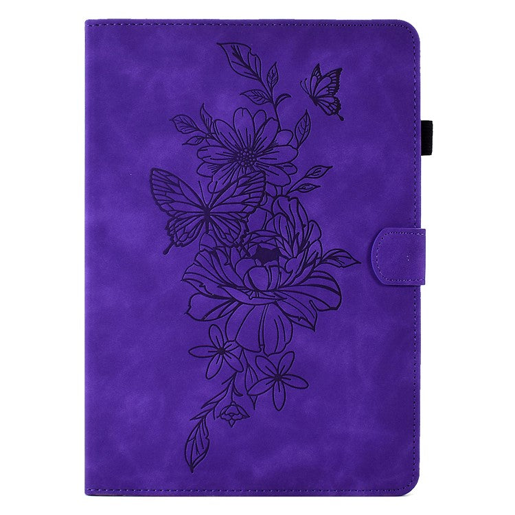 For Huawei Enjoy Tablet 2  /  MatePad T 10 9.7 inch  /  T 10S 10.1 inch  /  Honor Pad 6 10.1-inch  /  Pad X6 9.7 inch Butterfly Flower Pattern Imprinted Tablet Case PU Leather Stand Card Slot Cover - Purple