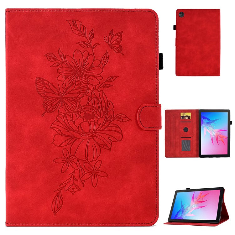 For Huawei Enjoy Tablet 2  /  MatePad T 10 9.7 inch  /  T 10S 10.1 inch  /  Honor Pad 6 10.1-inch  /  Pad X6 9.7 inch Butterfly Flower Pattern Imprinted Tablet Case PU Leather Stand Card Slot Cover - Red