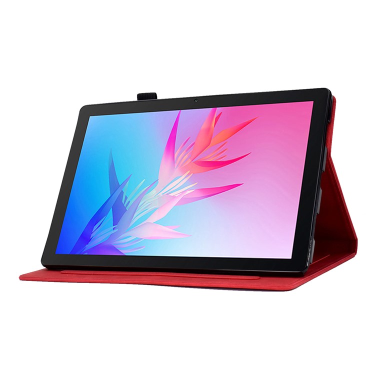 For Huawei Enjoy Tablet 2  /  MatePad T 10 9.7 inch  /  T 10S 10.1 inch  /  Honor Pad 6 10.1-inch  /  Pad X6 9.7 inch Butterfly Flower Pattern Imprinted Tablet Case PU Leather Stand Card Slot Cover - Red