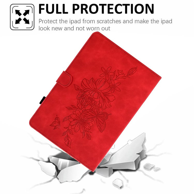 For Huawei Enjoy Tablet 2  /  MatePad T 10 9.7 inch  /  T 10S 10.1 inch  /  Honor Pad 6 10.1-inch  /  Pad X6 9.7 inch Butterfly Flower Pattern Imprinted Tablet Case PU Leather Stand Card Slot Cover - Red