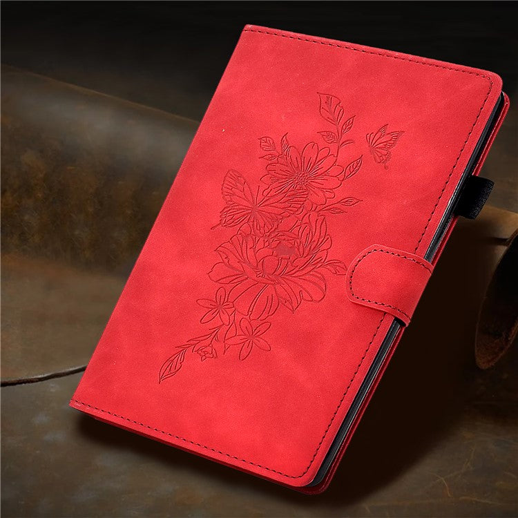 For Huawei Enjoy Tablet 2  /  MatePad T 10 9.7 inch  /  T 10S 10.1 inch  /  Honor Pad 6 10.1-inch  /  Pad X6 9.7 inch Butterfly Flower Pattern Imprinted Tablet Case PU Leather Stand Card Slot Cover - Red