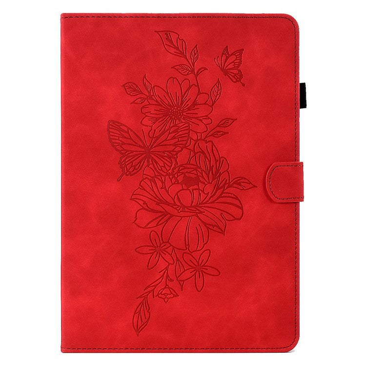 For Huawei Enjoy Tablet 2  /  MatePad T 10 9.7 inch  /  T 10S 10.1 inch  /  Honor Pad 6 10.1-inch  /  Pad X6 9.7 inch Butterfly Flower Pattern Imprinted Tablet Case PU Leather Stand Card Slot Cover - Red