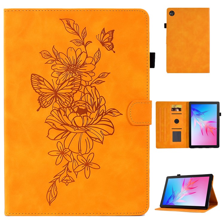 For Huawei Enjoy Tablet 2  /  MatePad T 10 9.7 inch  /  T 10S 10.1 inch  /  Honor Pad 6 10.1-inch  /  Pad X6 9.7 inch Butterfly Flower Pattern Imprinted Tablet Case PU Leather Stand Card Slot Cover - Khaki