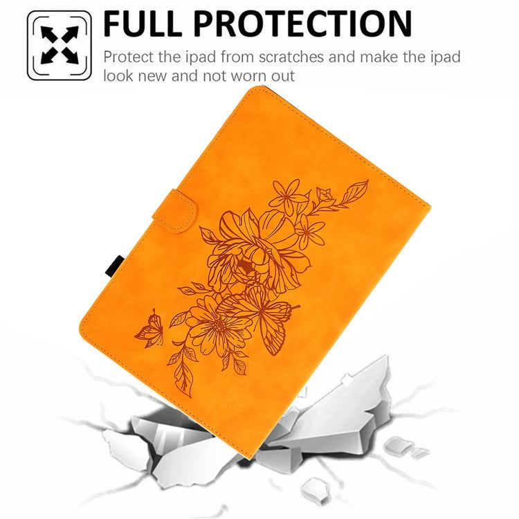 For Huawei Enjoy Tablet 2  /  MatePad T 10 9.7 inch  /  T 10S 10.1 inch  /  Honor Pad 6 10.1-inch  /  Pad X6 9.7 inch Butterfly Flower Pattern Imprinted Tablet Case PU Leather Stand Card Slot Cover - Khaki