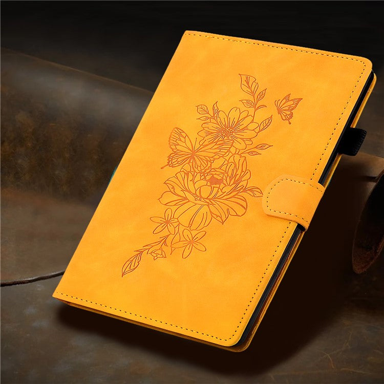 For Huawei Enjoy Tablet 2  /  MatePad T 10 9.7 inch  /  T 10S 10.1 inch  /  Honor Pad 6 10.1-inch  /  Pad X6 9.7 inch Butterfly Flower Pattern Imprinted Tablet Case PU Leather Stand Card Slot Cover - Khaki