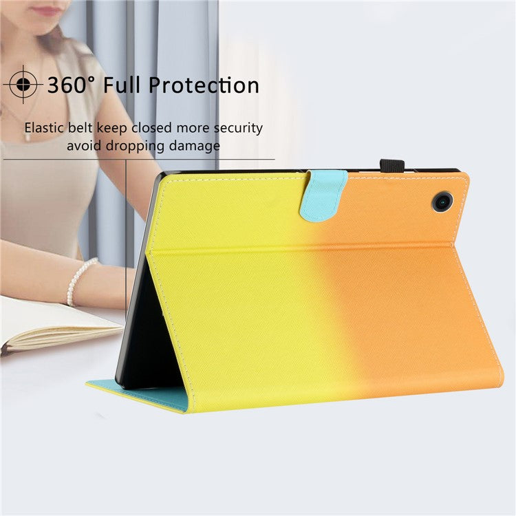 For Huawei Enjoy Tablet 2 / MatePad T 10 / T 10S / Honor Pad 6 10.1-inch / Pad X6 9.7 inch Stitching Lines Gradient Leather Tablet Stand Case - Orange / Yellow