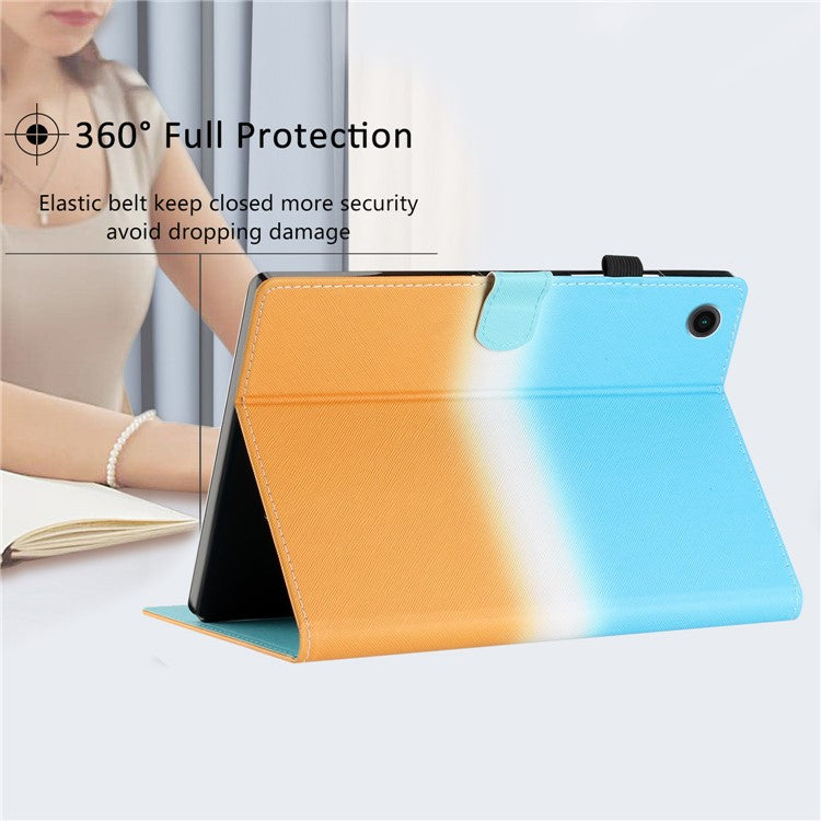 For Huawei Enjoy Tablet 2 / MatePad T 10 / T 10S / Honor Pad 6 10.1-inch / Pad X6 9.7 inch Stitching Lines Gradient Leather Tablet Stand Case - Blue / Orange