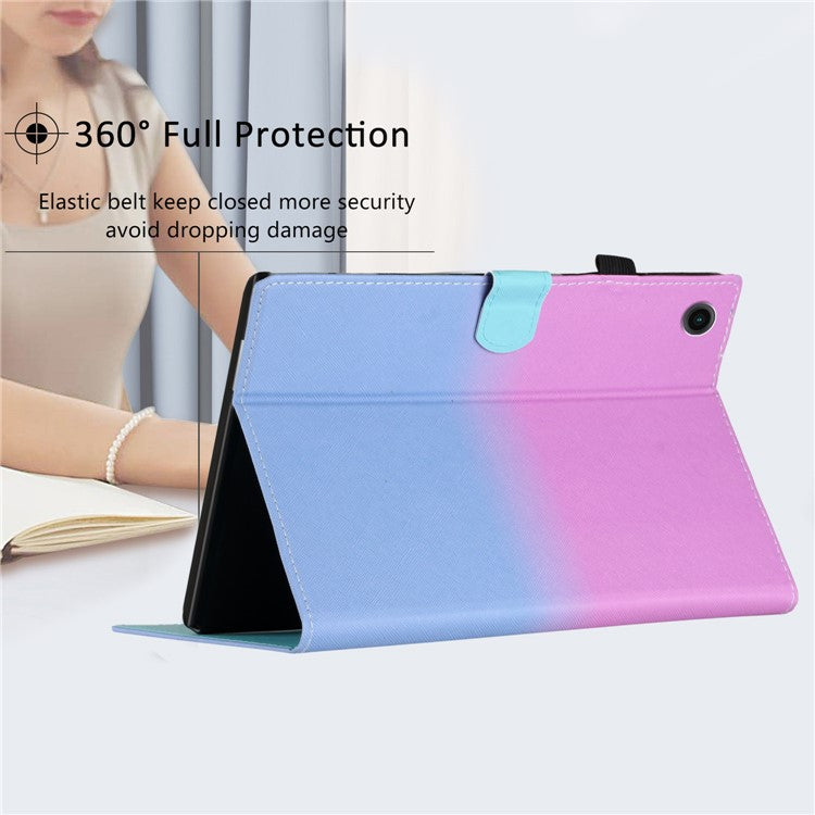 For Huawei Enjoy Tablet 2 / MatePad T 10 / T 10S / Honor Pad 6 10.1-inch / Pad X6 9.7 inch Stitching Lines Gradient Leather Tablet Stand Case - Purple / Blue