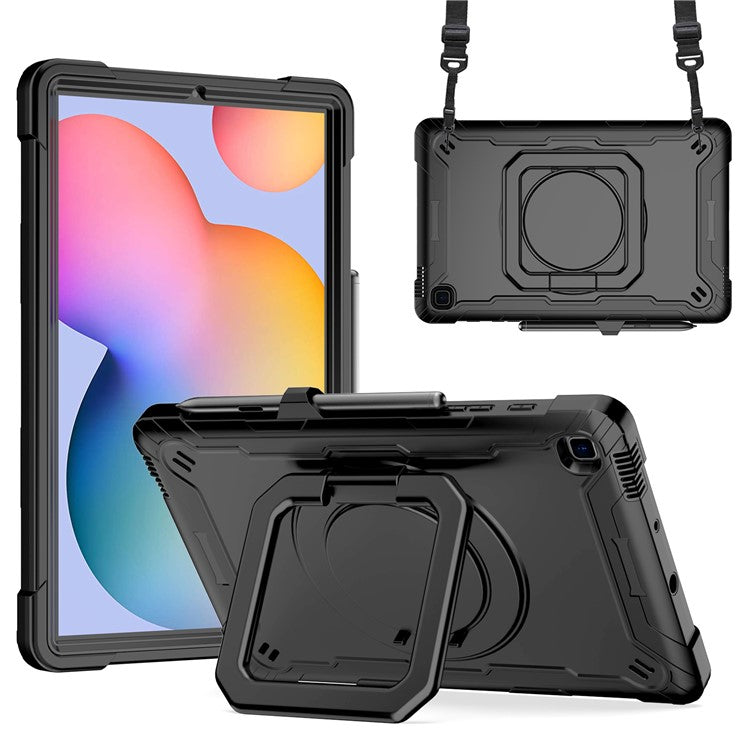 For Samsung Galaxy Tab S6 Lite (2024) / S6 Lite (2022) / S6 Lite (2020) SM-P610 P615 P613 P617 P619 Silicone+PC Kickstand Cover - Black+Black