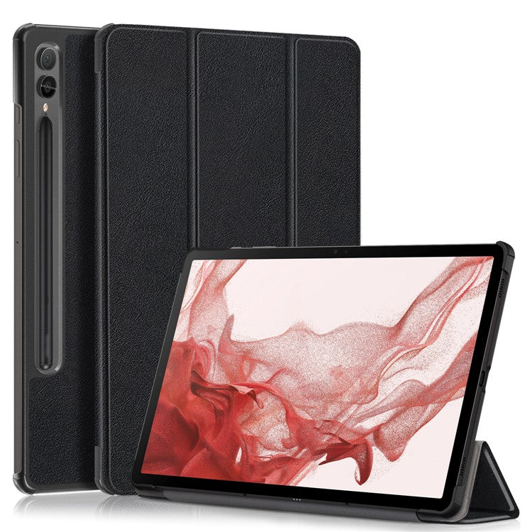 For Samsung Galaxy Tab S10+ Wi-Fi SM-X820 SM-X826B / Tab S9+ / S9 FE+ PU Leather Trifold Stand Cover Smart Tablet Case - Black