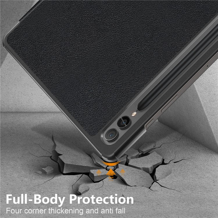 For Samsung Galaxy Tab S10+ Wi-Fi SM-X820 SM-X826B / Tab S9+ / S9 FE+ PU Leather Trifold Stand Cover Smart Tablet Case - Black