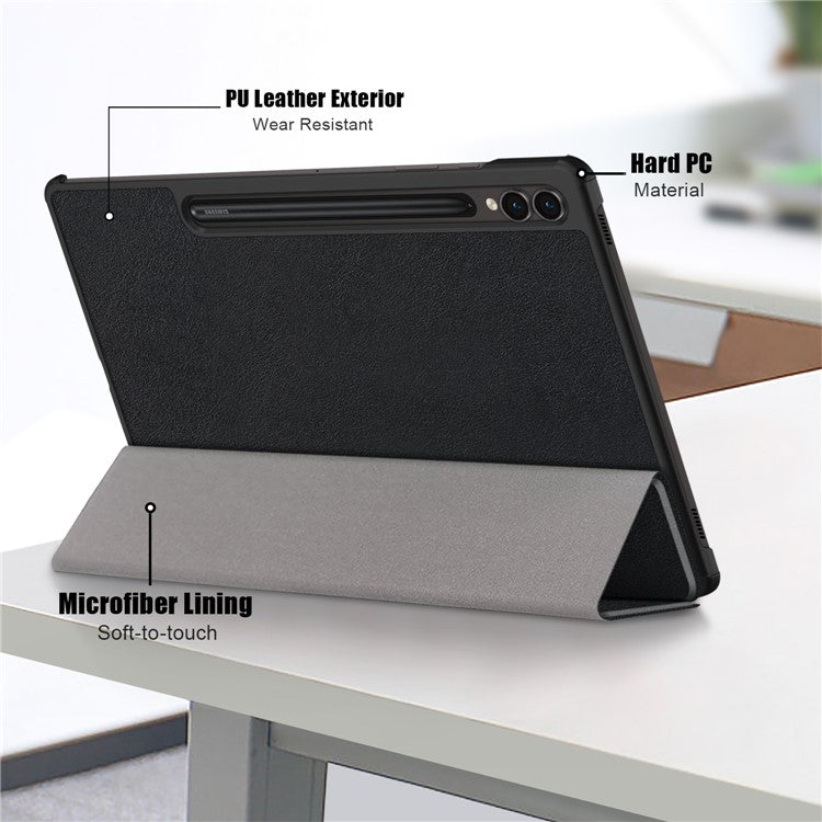 For Samsung Galaxy Tab S10+ Wi-Fi SM-X820 SM-X826B / Tab S9+ / S9 FE+ PU Leather Trifold Stand Cover Smart Tablet Case - Black