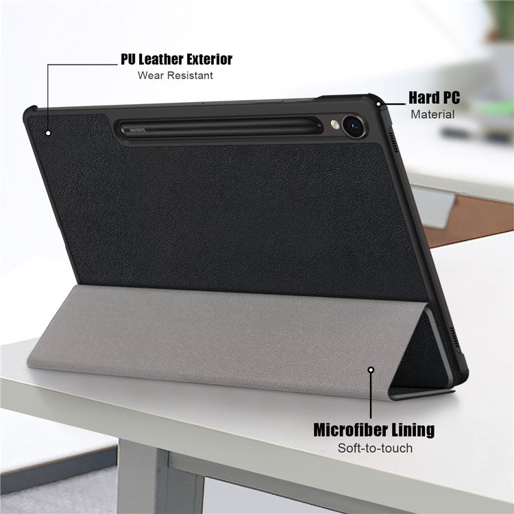 For Samsung Galaxy Tab S9 11-Inch SM-X710, SM-X716B, SM-X718U PU Leather Trifold Stand Cover Auto Wake  /  Sleep Smart Tablet Case - Black