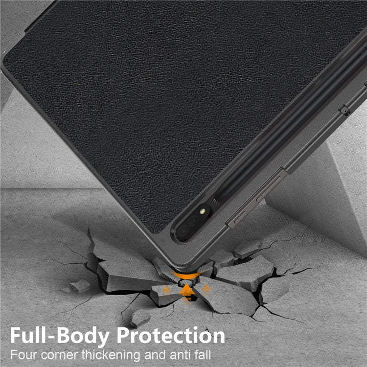 Leather Case for Samsung Galaxy Tab S10 Ultra Wi-Fi SM-X920 SM-X926B / Tab S9 Ultra SM-X910 M-X916B SM-X918U , Tri-Fold Stand Anti-Drop Tablet Cover - Black