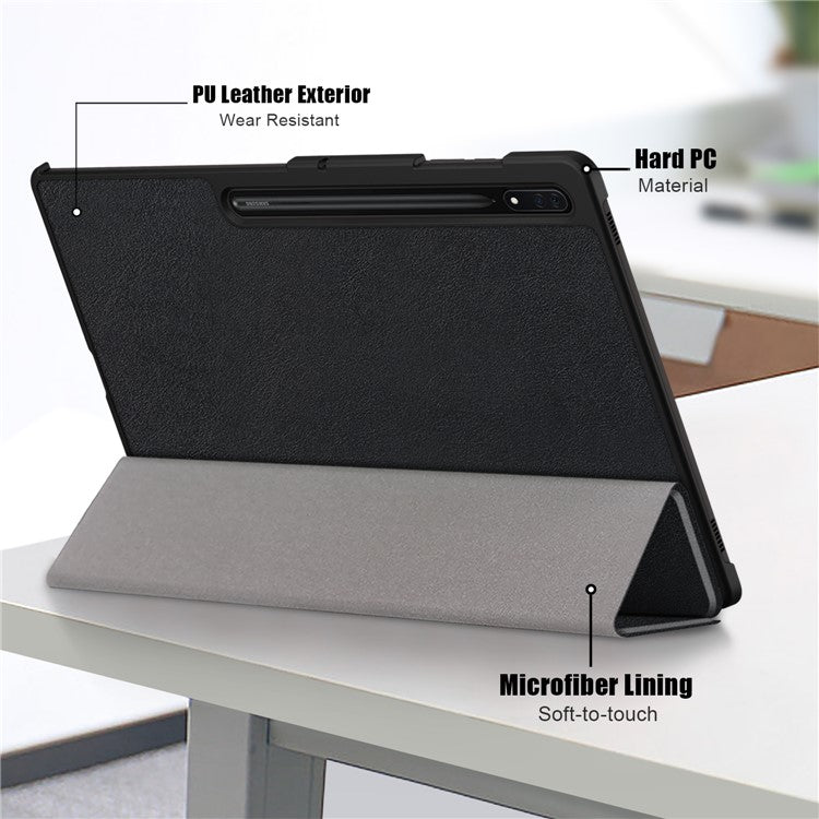 Leather Case for Samsung Galaxy Tab S10 Ultra Wi-Fi SM-X920 SM-X926B / Tab S9 Ultra SM-X910 M-X916B SM-X918U , Tri-Fold Stand Anti-Drop Tablet Cover - Black