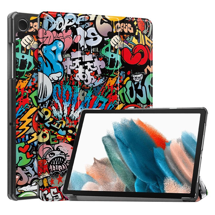 For Samsung Galaxy Tab A9 Tri-fold Stand Tablet Leather Case Pattern Printing Tablet Cover - Graffiti