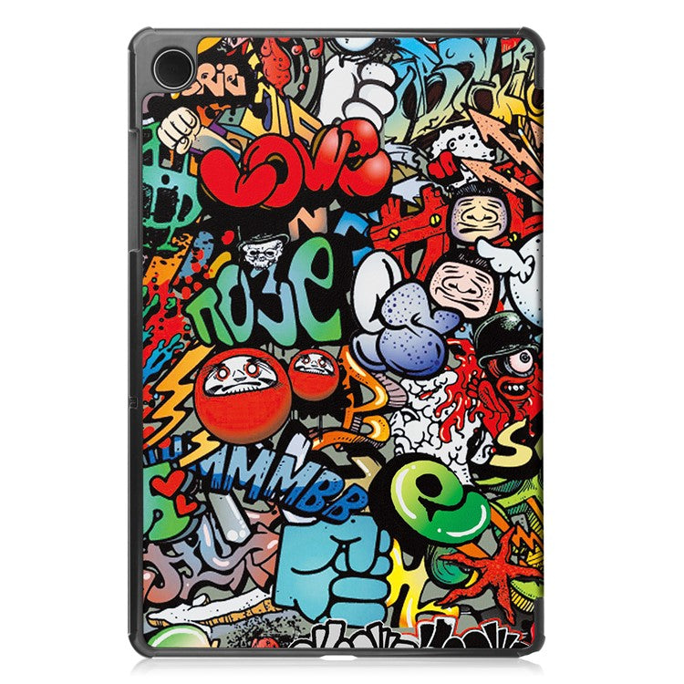 For Samsung Galaxy Tab A9 Tri-fold Stand Tablet Leather Case Pattern Printing Tablet Cover - Graffiti