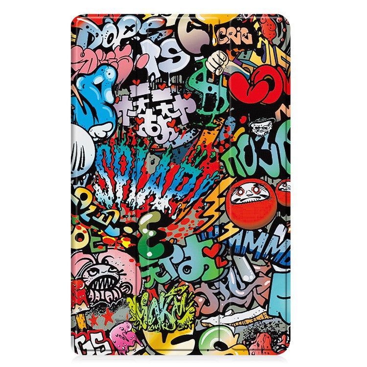 For Samsung Galaxy Tab A9 Tri-fold Stand Tablet Leather Case Pattern Printing Tablet Cover - Graffiti