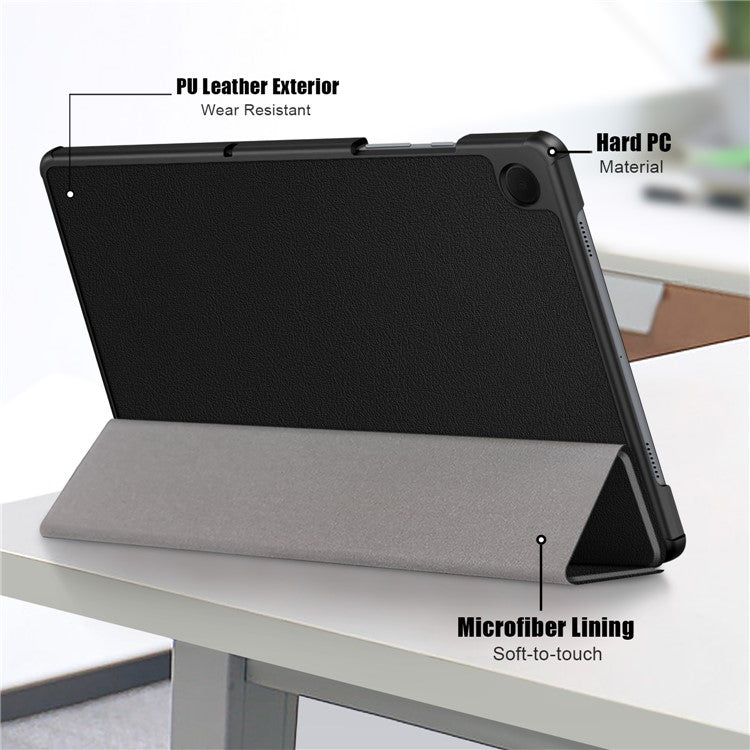 For Samsung Galaxy Tab  A9+ X210 / X216 / X218 PU Leather Smart Cover Tri-Fold Stand Tablet Case - Black