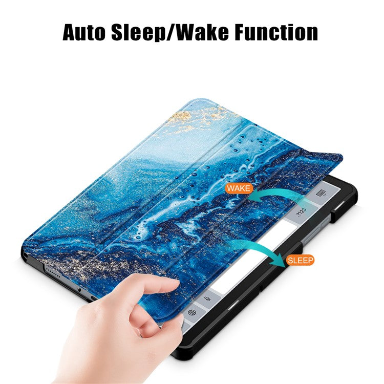 For Samsung Galaxy Tab  A9+ X210 / X216 / X218 Trifold Stand Smart Folio Cover PU Leather Pattern Printing Tablet Case - Wave