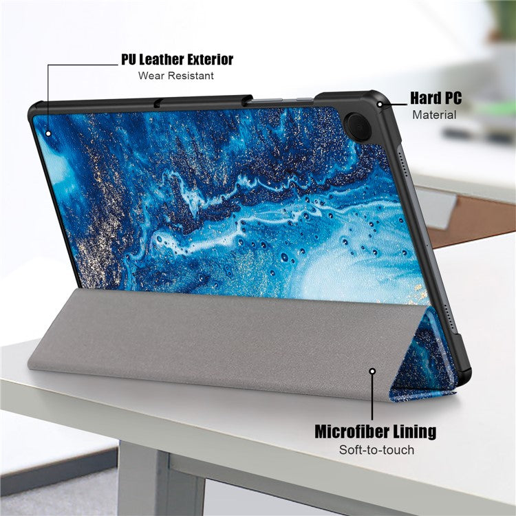 For Samsung Galaxy Tab  A9+ X210 / X216 / X218 Trifold Stand Smart Folio Cover PU Leather Pattern Printing Tablet Case - Wave