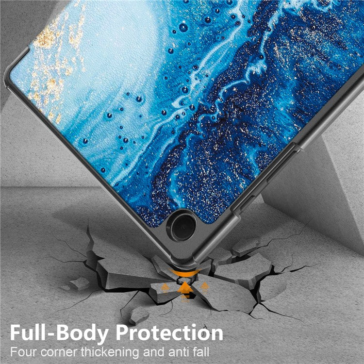 For Samsung Galaxy Tab  A9+ X210 / X216 / X218 Trifold Stand Smart Folio Cover PU Leather Pattern Printing Tablet Case - Wave